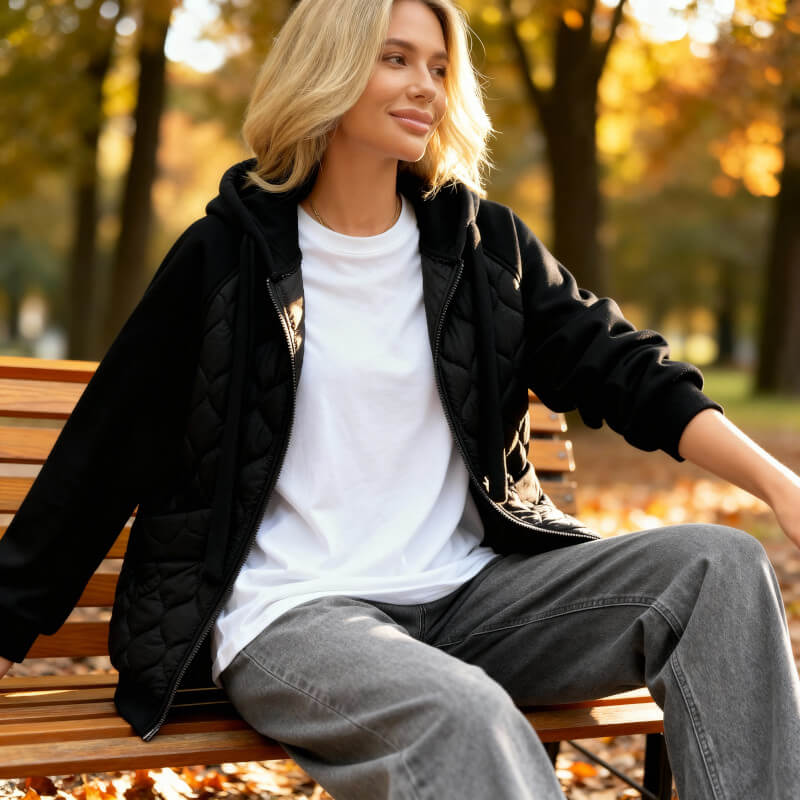 Marigold | Women's Quilted Panel Fleece Zip Hoodie Jacket