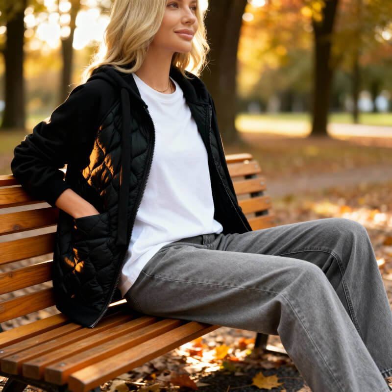 Marigold | Women's Quilted Panel Fleece Zip Hoodie Jacket