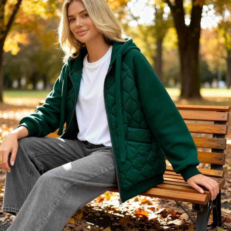 Marigold | Women's Quilted Panel Fleece Zip Hoodie Jacket