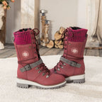 Wren | Women's Lace-Up Mid-Calf Combat Winter Boots with Knit Cuff