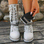 Wren | Women's Lace-Up Mid-Calf Combat Winter Boots with Knit Cuff