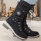 Wren | Women's Lace-Up Mid-Calf Combat Winter Boots with Knit Cuff