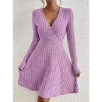 Beatrix | Women's Surplice V-Neck Ribbed Knit A-Line Dress