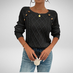 Cataleya | Women's Square Neck Cable Knit Sweater with Button Trim