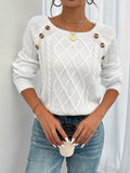 Cataleya | Women's Square Neck Cable Knit Sweater with Button Trim