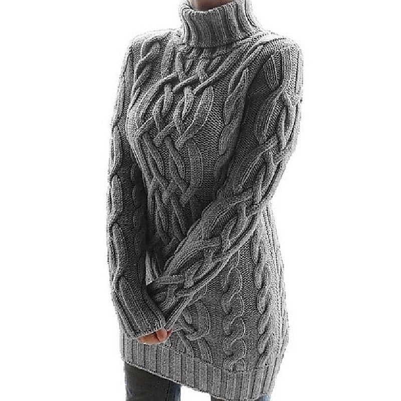 Wilhelmina | Women's Cable Knit Turtleneck Mini Sweater Dress