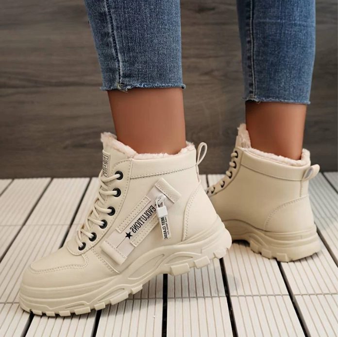 Olwen | Women's Sherpa Lined Lace Up Winter Ankle Boots with Platform Sole