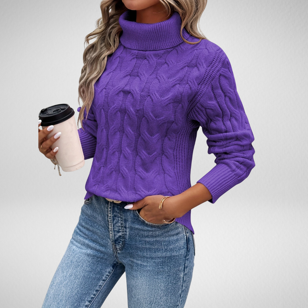 Isadora | Women's Cable Knit High Neck Pullover Sweater