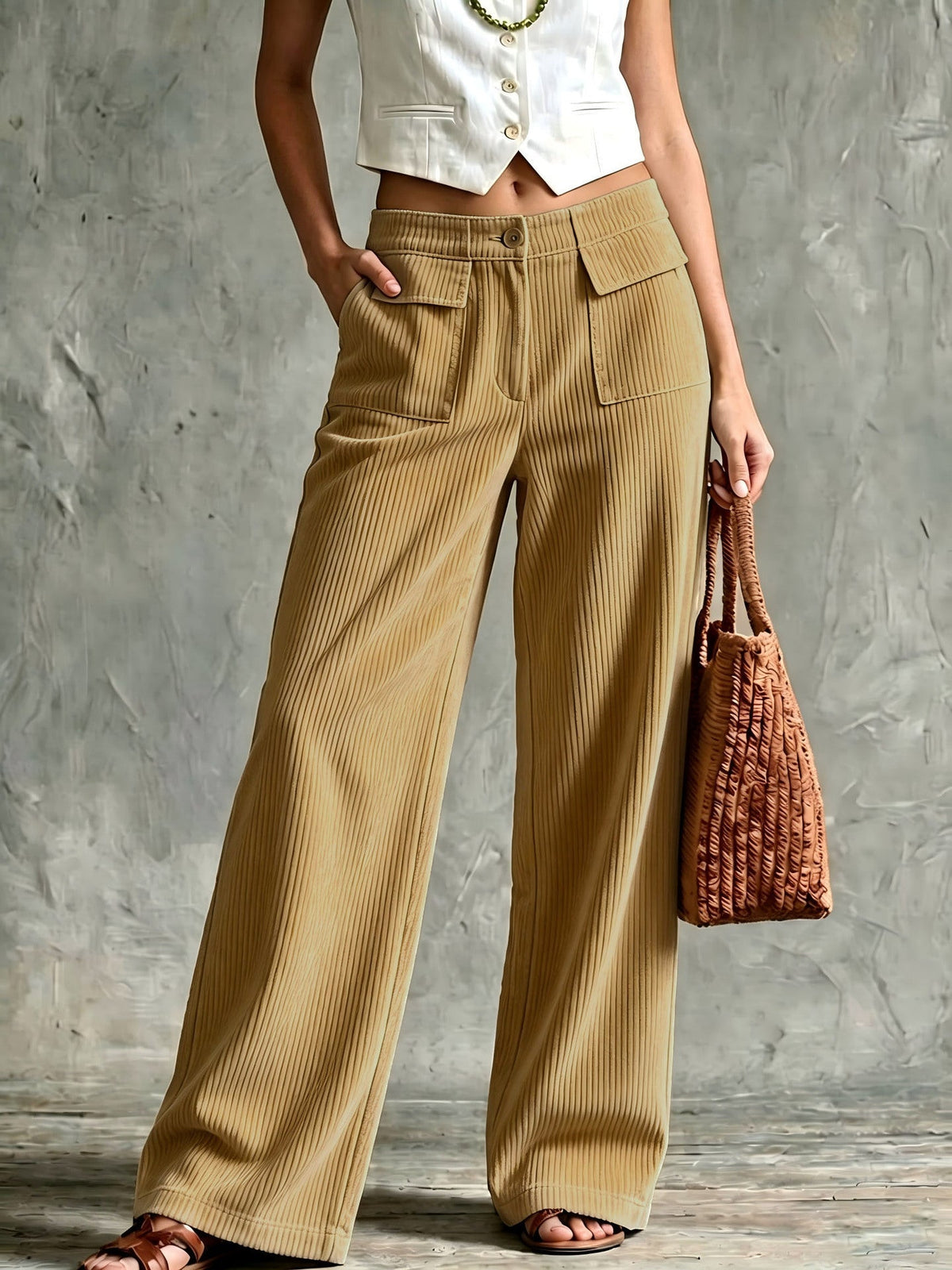Elowen | Women's Flap Pocket Wide Leg Corduroy Pants