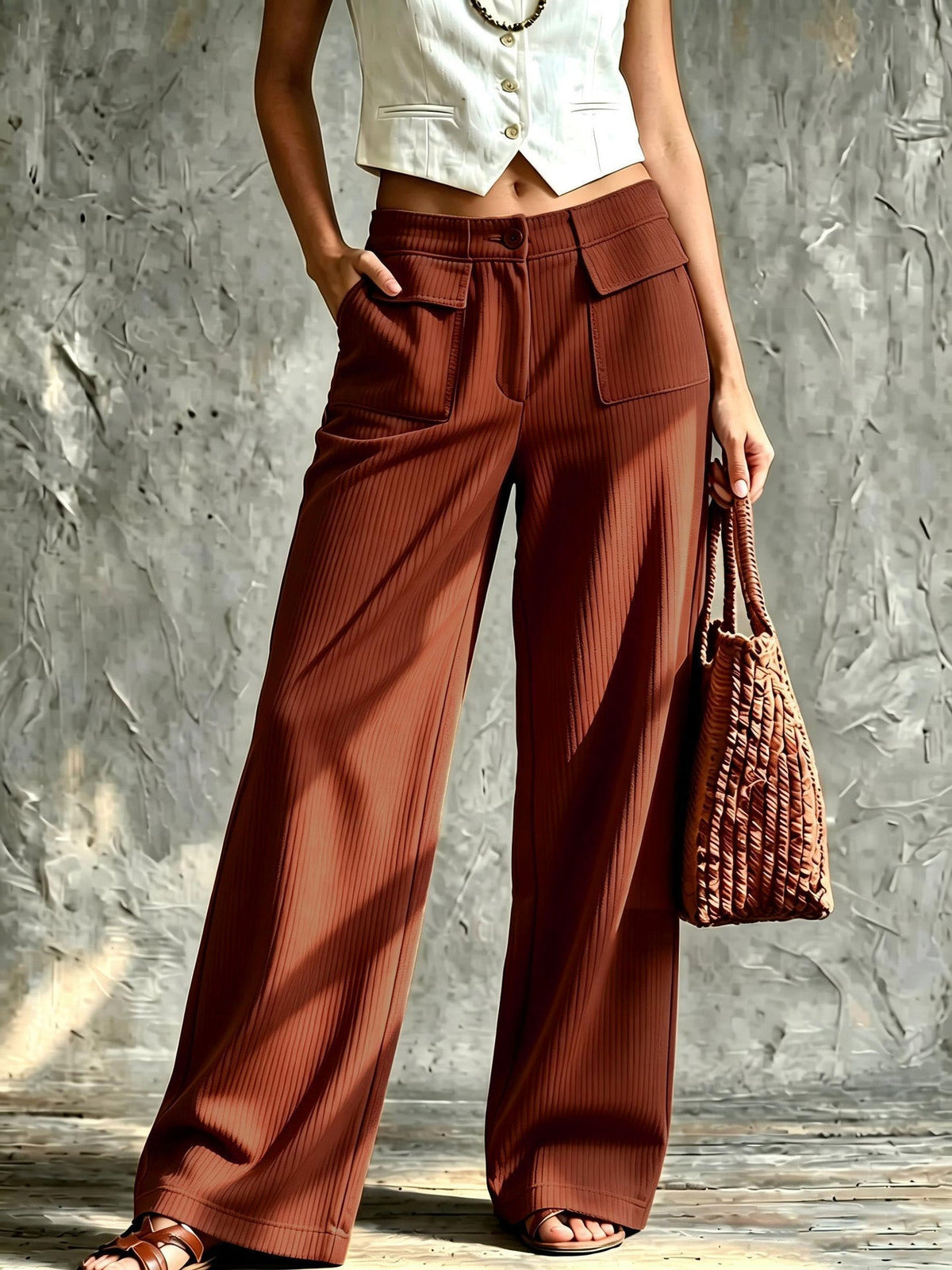 Elowen | Women's Flap Pocket Wide Leg Corduroy Pants