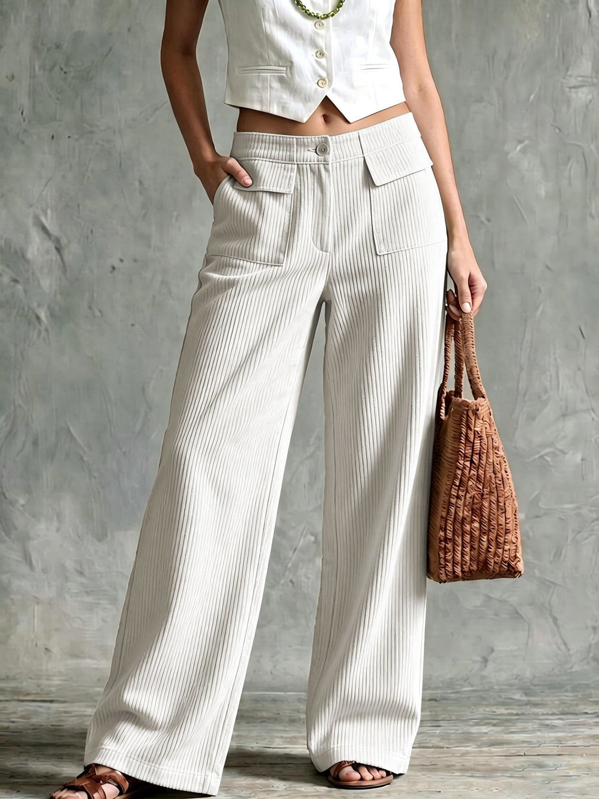 Elowen | Women's Flap Pocket Wide Leg Corduroy Pants