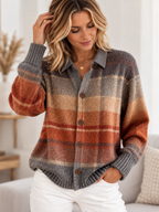Orla | Women's Plaid Knit Collared Button Down Cardigan