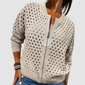 Adalynn | Women's Openwork Knit Zip-Front Cardigan