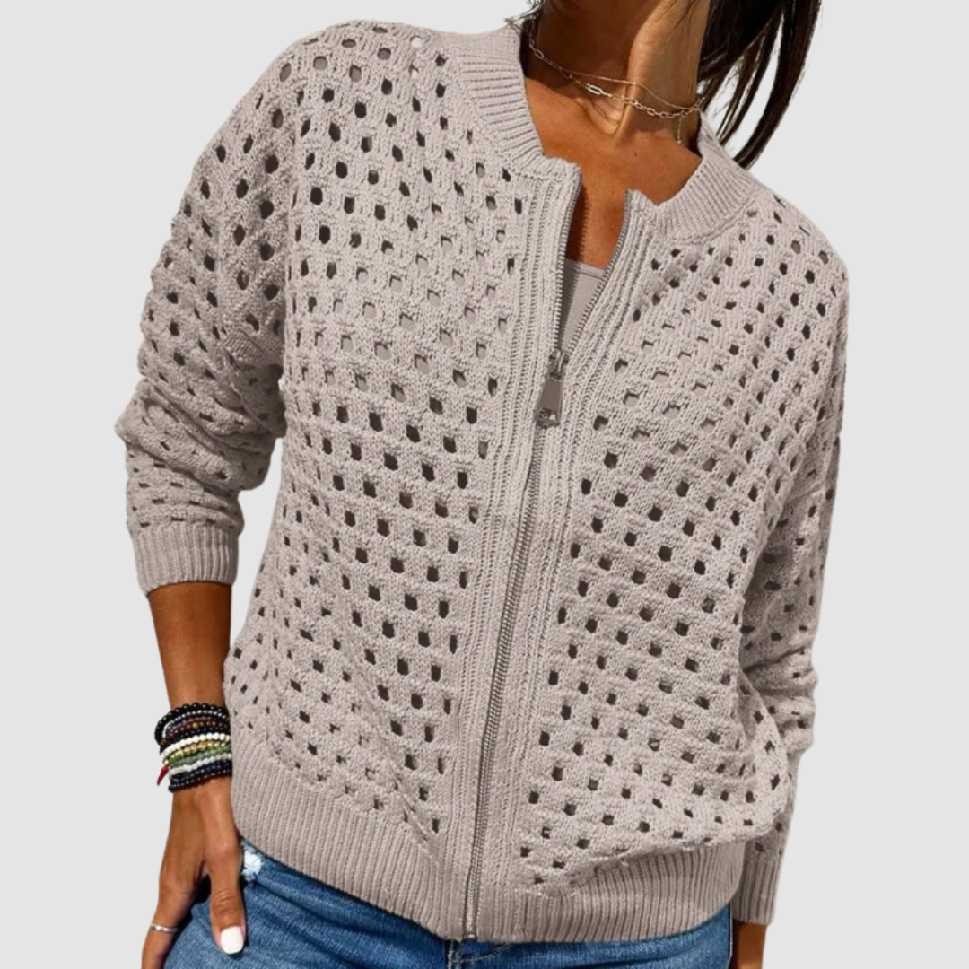 Adalynn | Women's Openwork Knit Zip-Front Cardigan