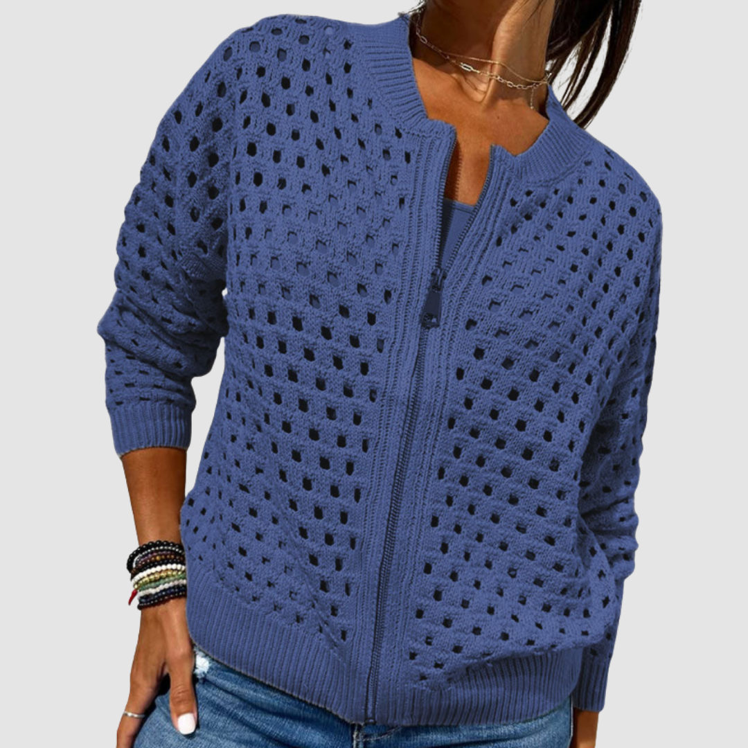 Adalynn | Women's Openwork Knit Zip-Front Cardigan