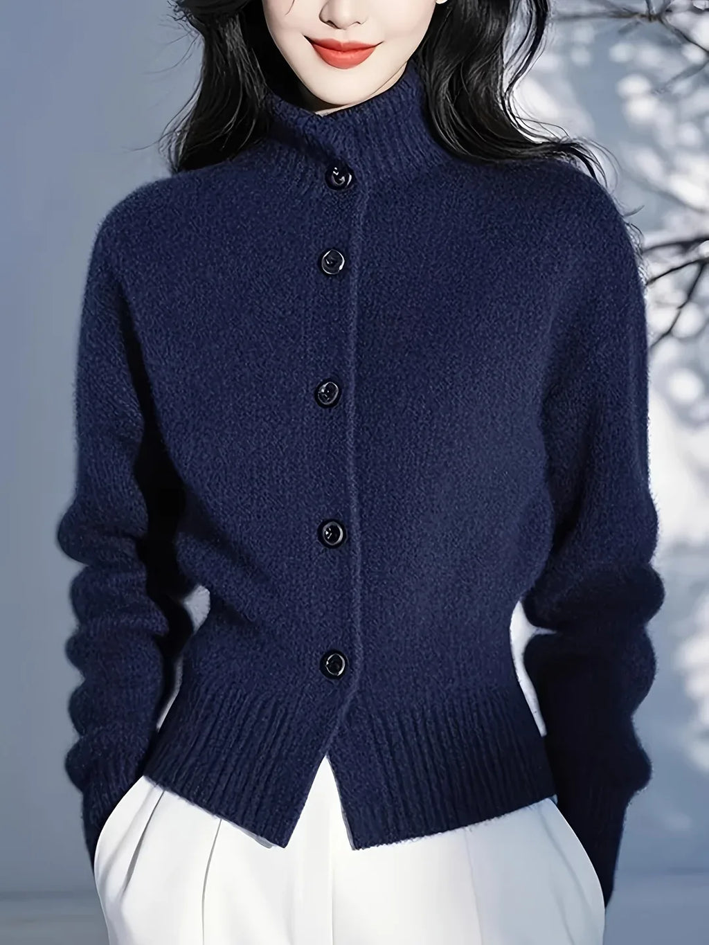 Genevieve | Women’s Button Up High Neck Knit Cardigan