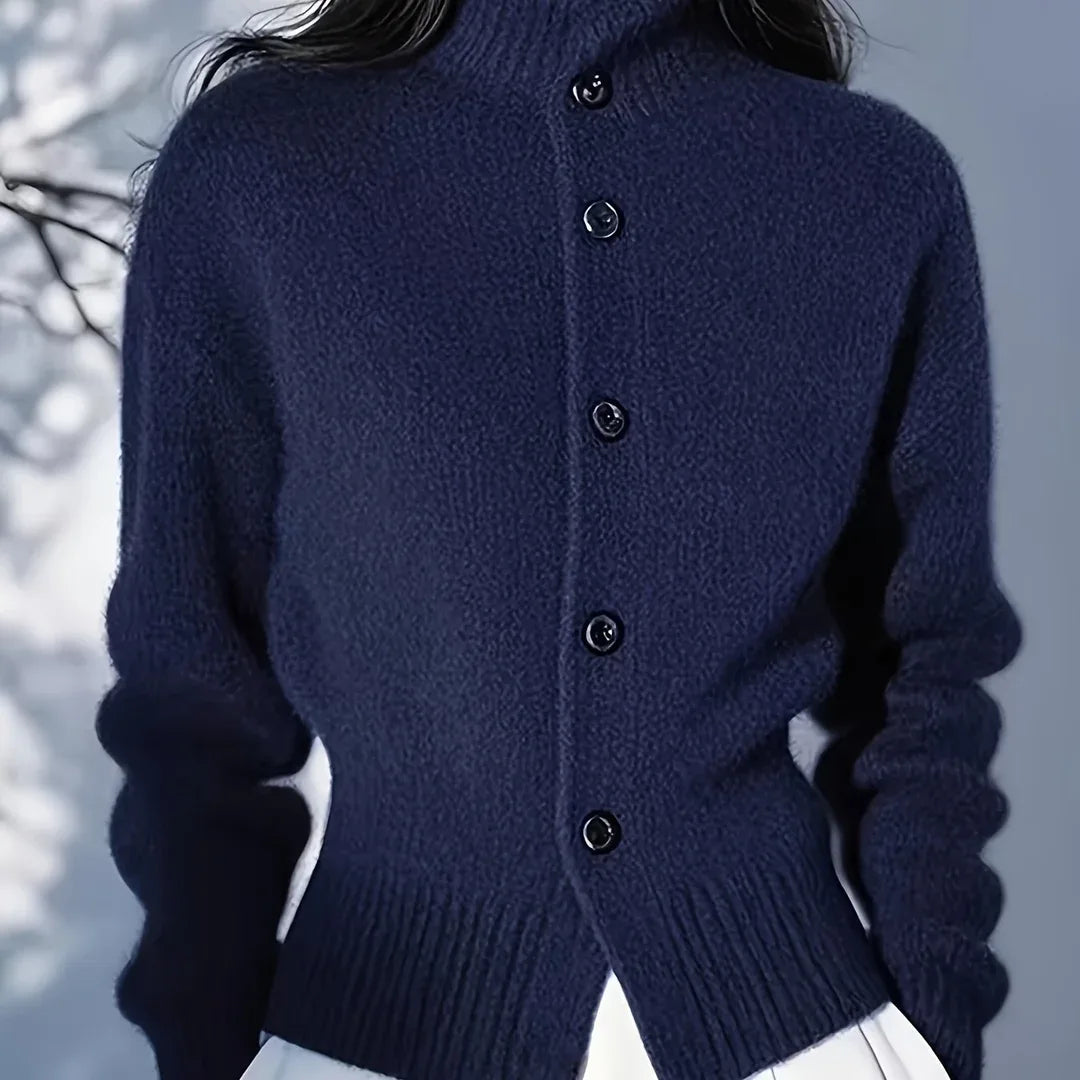 Genevieve | Women’s Button Up High Neck Knit Cardigan