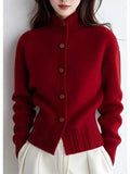 Genevieve | Women’s Button Up High Neck Knit Cardigan