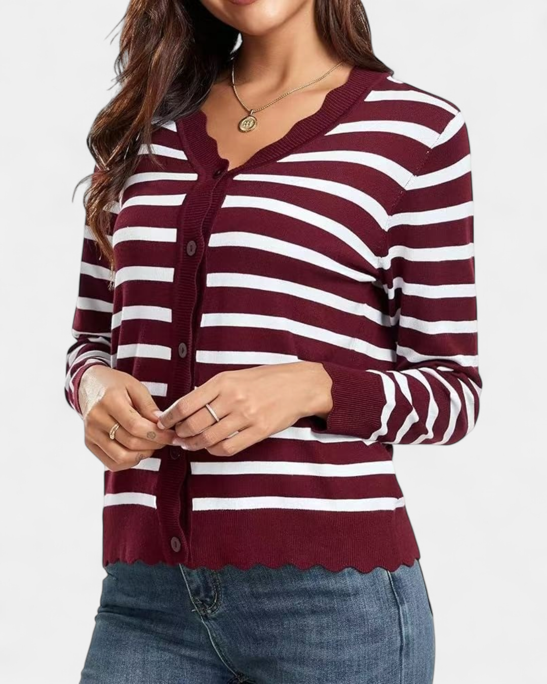 Sylvie | Women's Cropped Knit Cardigan with Scalloped Button Front