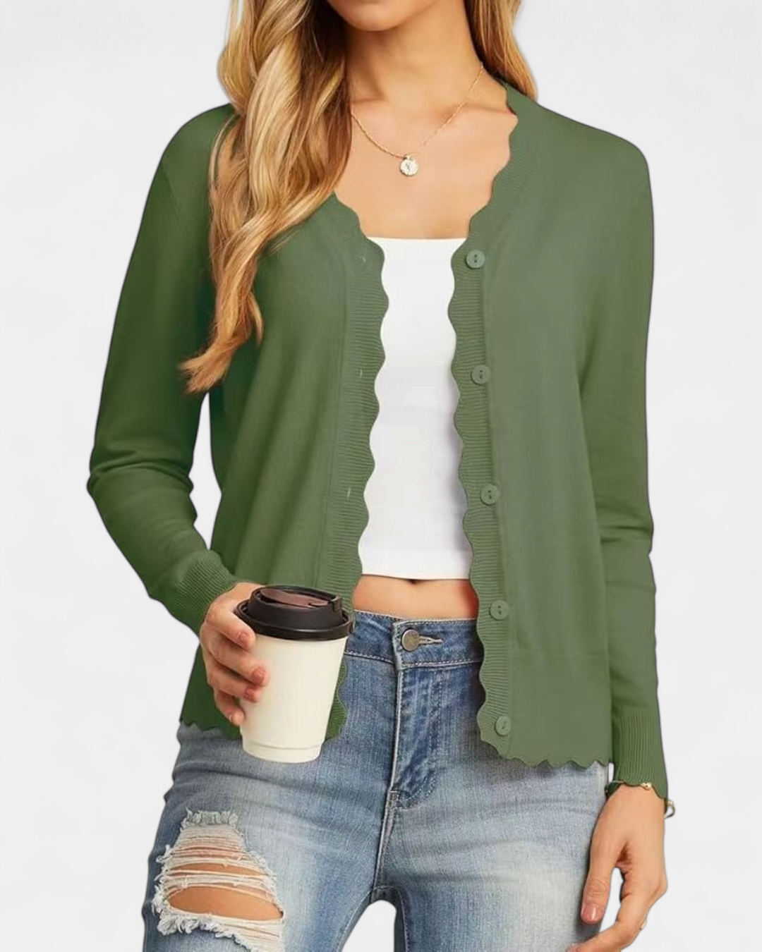 Sylvie | Women's Cropped Knit Cardigan with Scalloped Button Front
