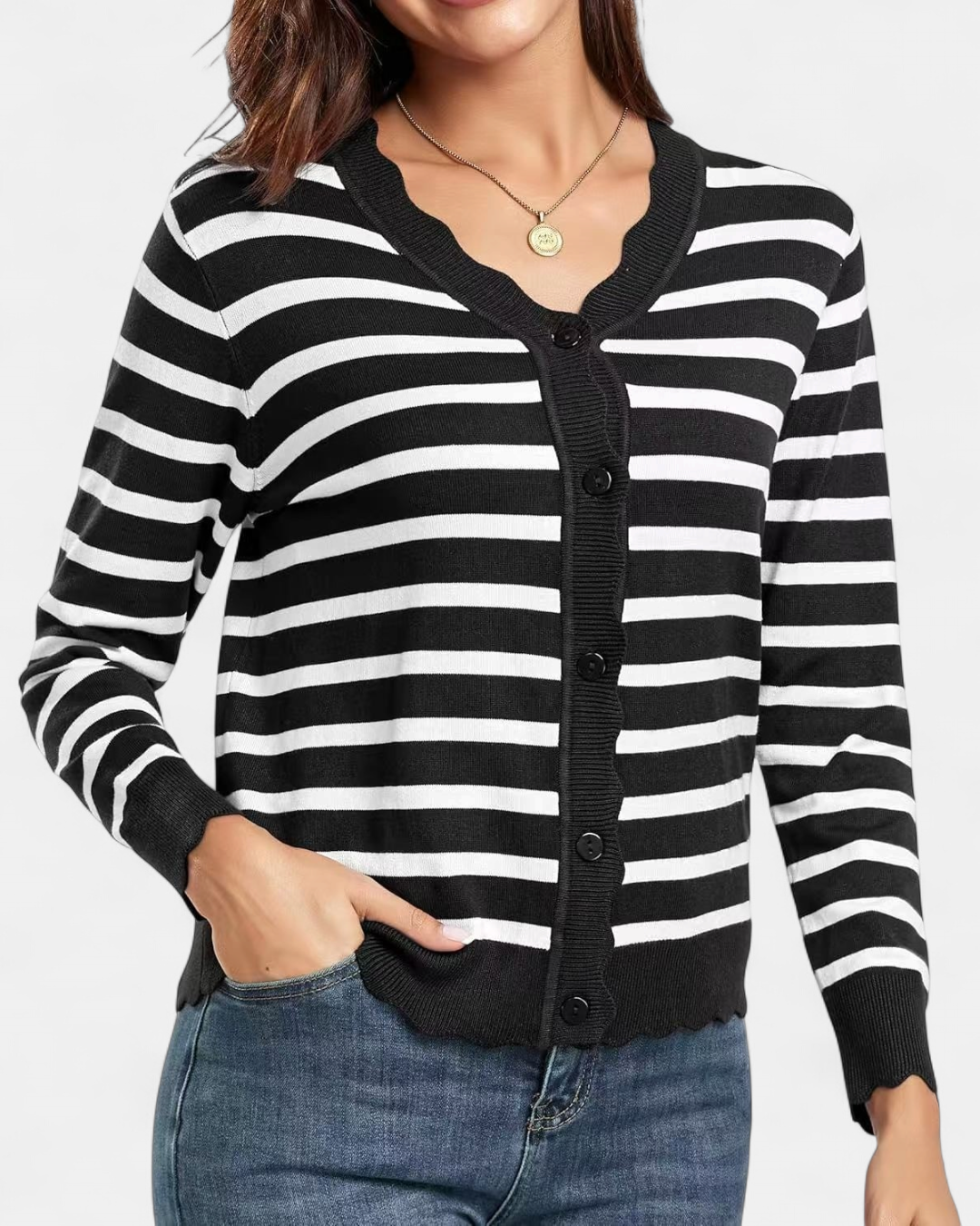 Sylvie | Women's Cropped Knit Cardigan with Scalloped Button Front