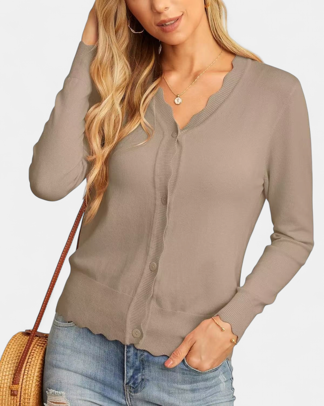 Sylvie | Women's Cropped Knit Cardigan with Scalloped Button Front