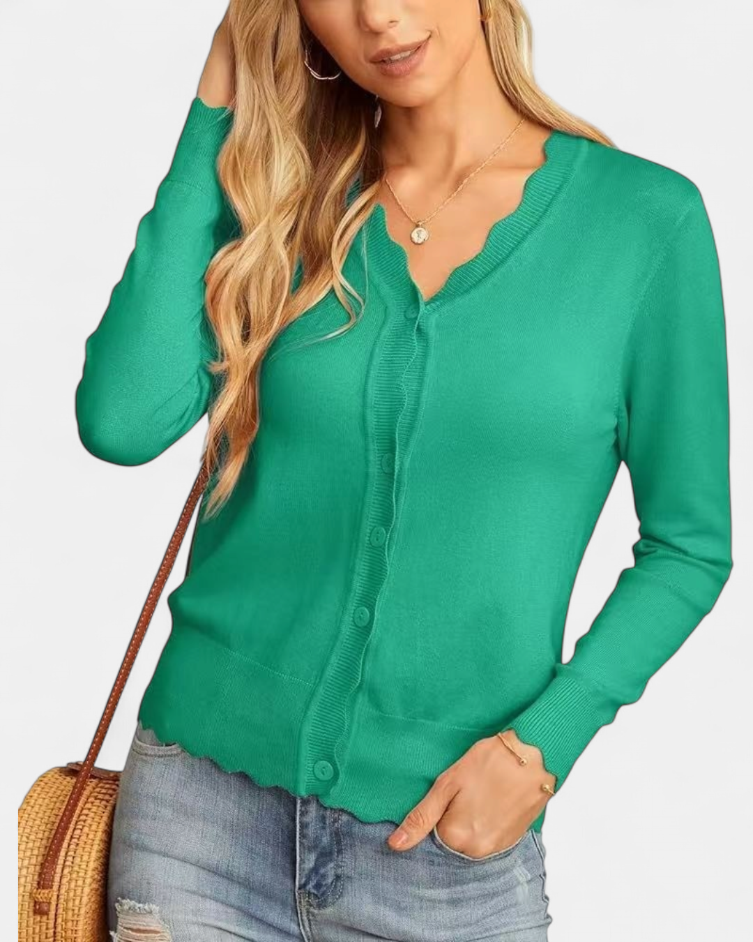 Sylvie | Women's Cropped Knit Cardigan with Scalloped Button Front
