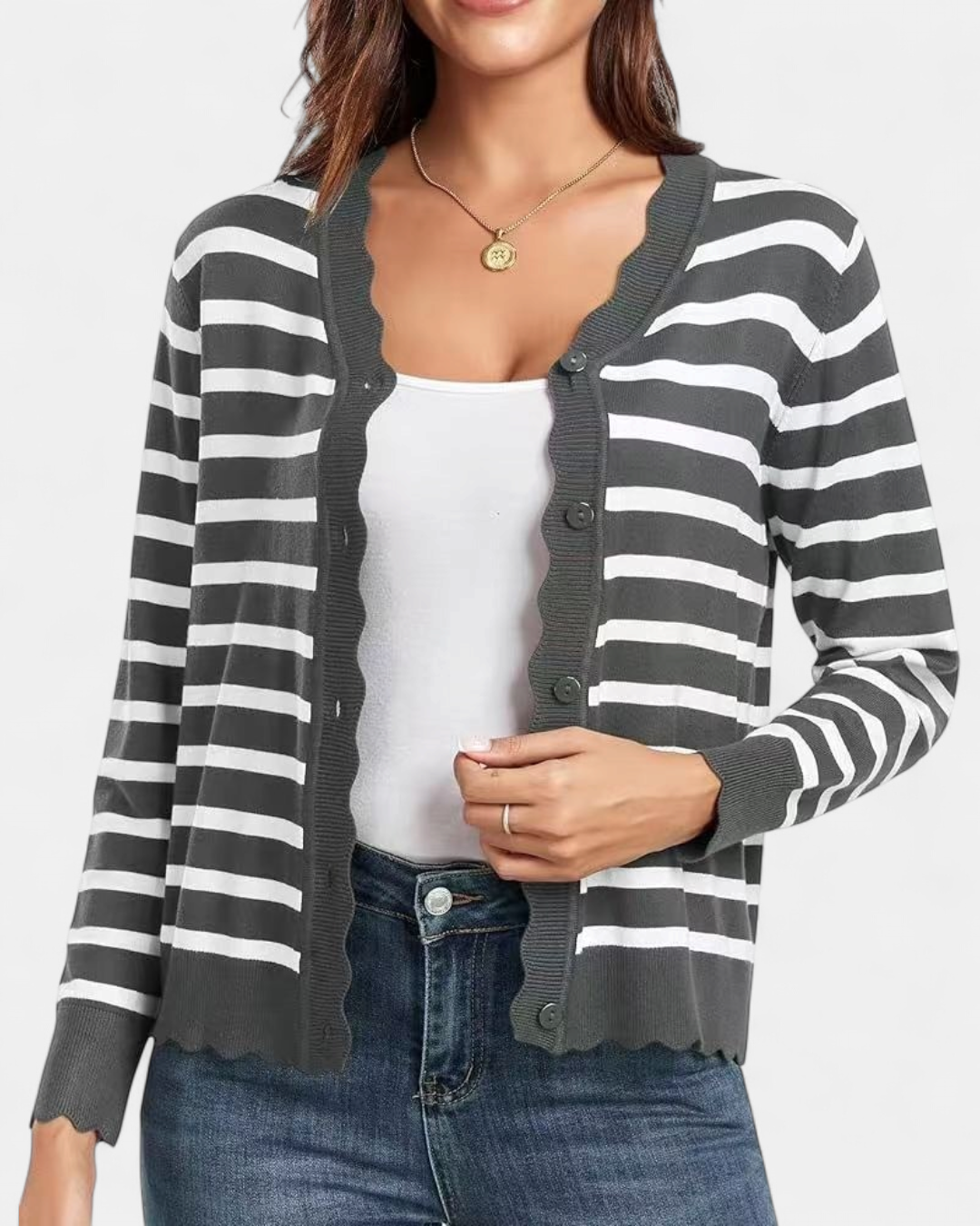 Sylvie | Women's Cropped Knit Cardigan with Scalloped Button Front