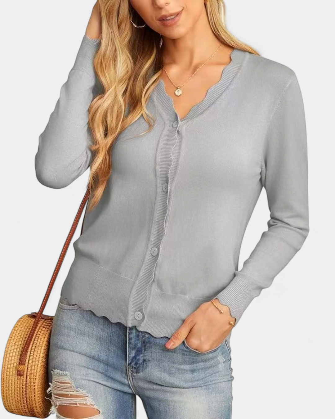 Sylvie | Women's Cropped Knit Cardigan with Scalloped Button Front