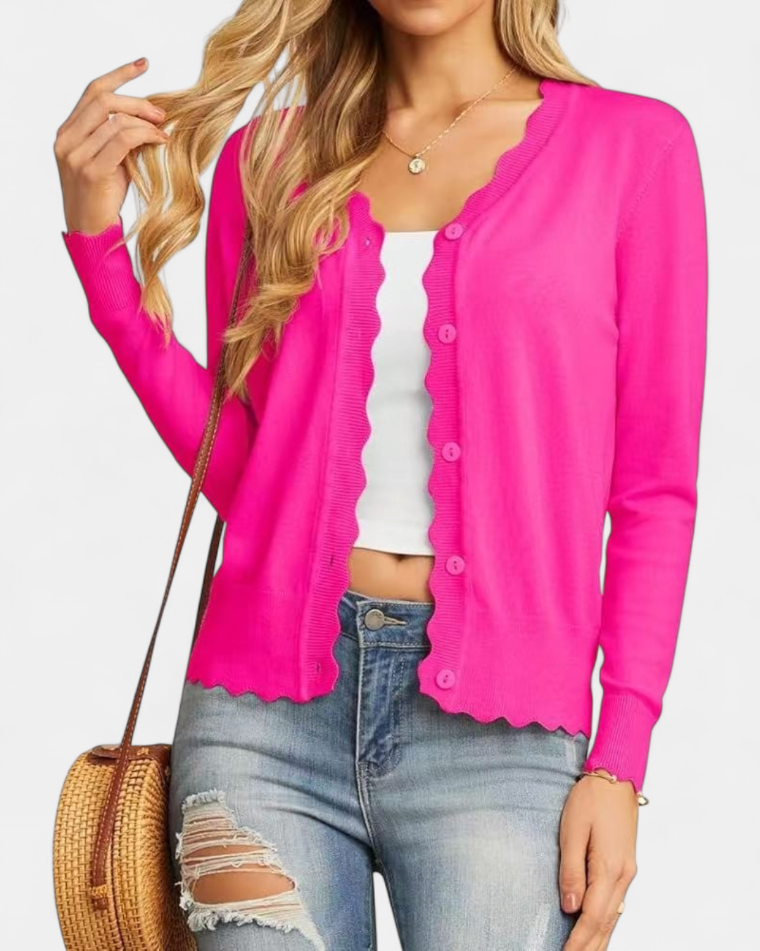Sylvie | Women's Cropped Knit Cardigan with Scalloped Button Front