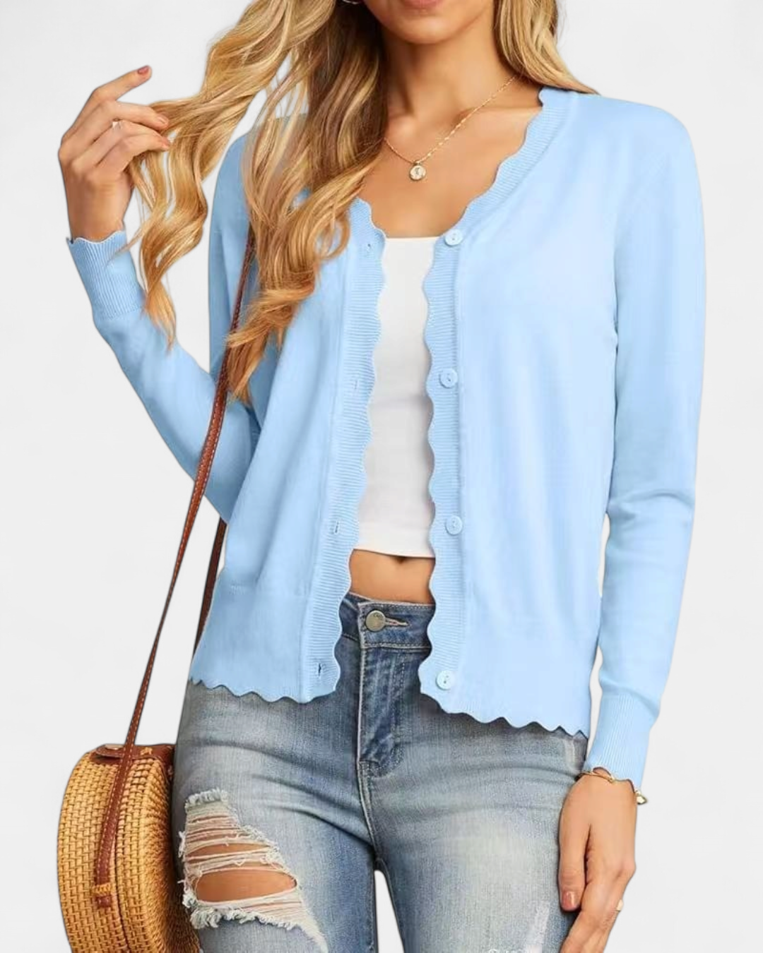 Sylvie | Women's Cropped Knit Cardigan with Scalloped Button Front