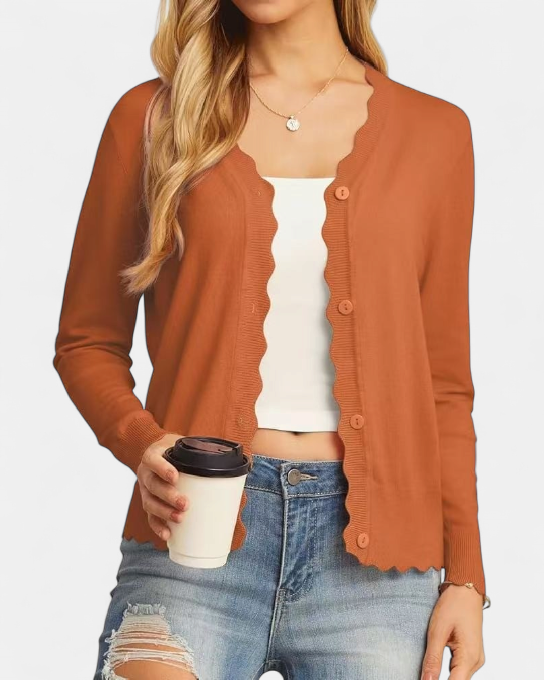 Sylvie | Women's Cropped Knit Cardigan with Scalloped Button Front