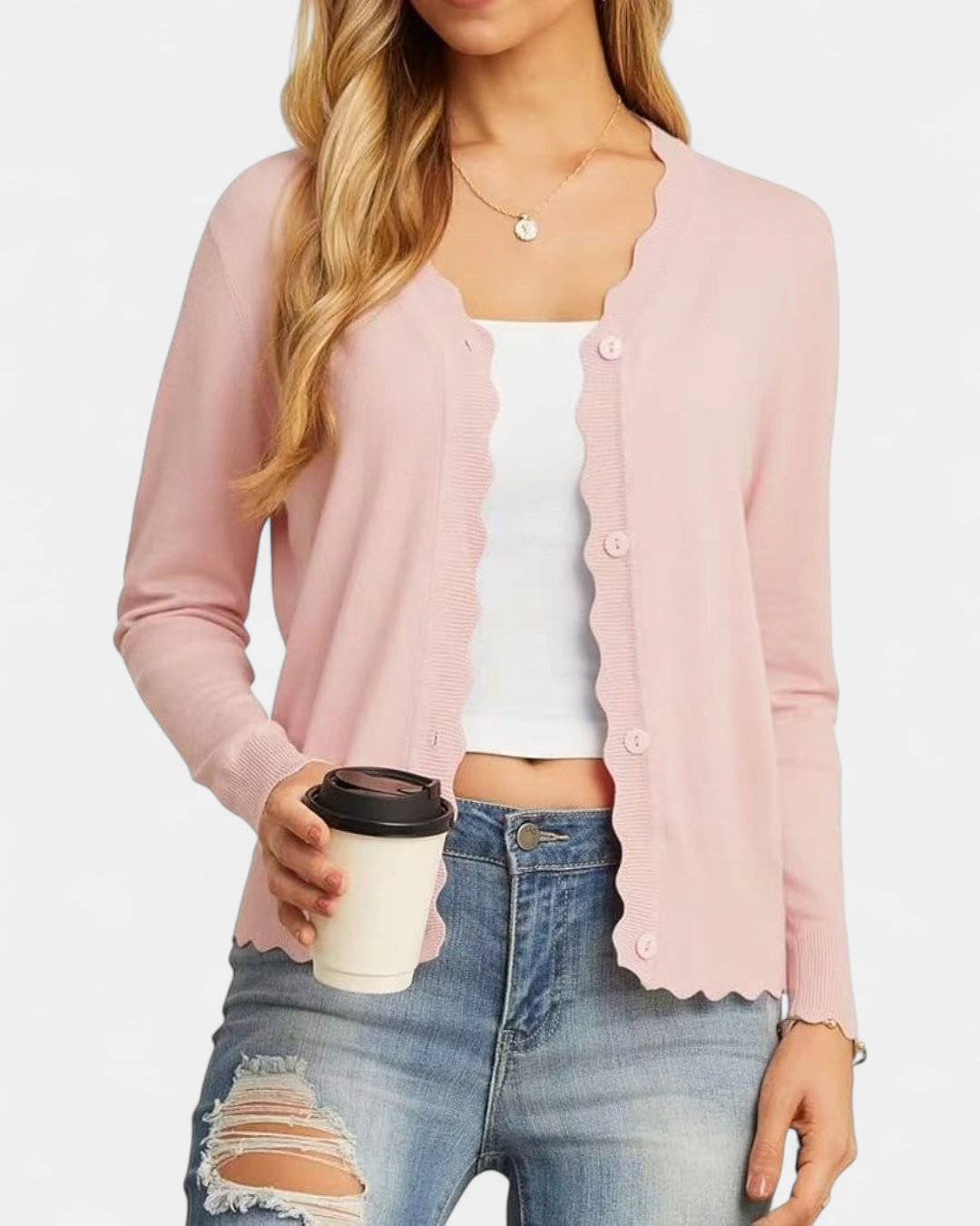 Sylvie | Women's Cropped Knit Cardigan with Scalloped Button Front