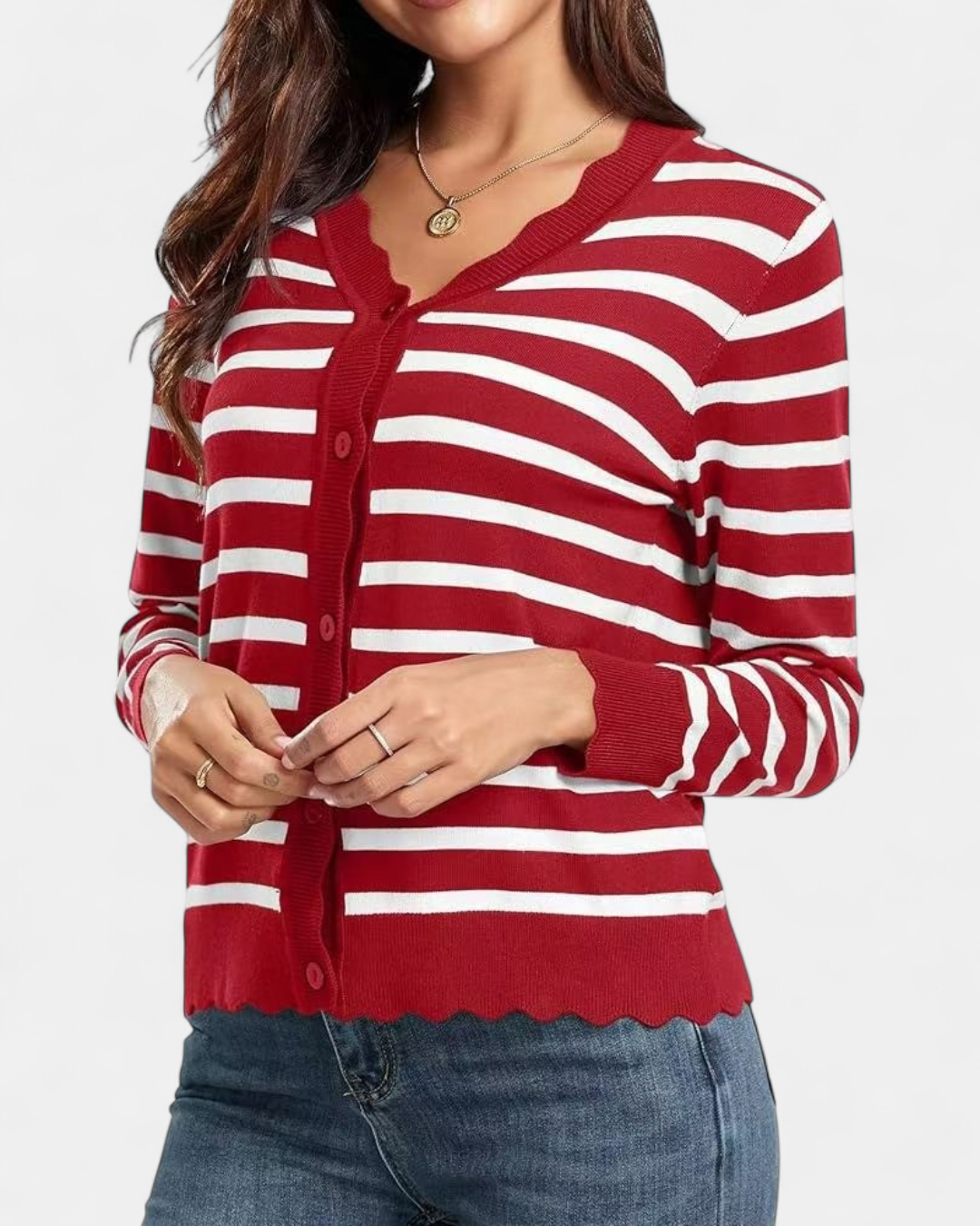 Sylvie | Women's Cropped Knit Cardigan with Scalloped Button Front