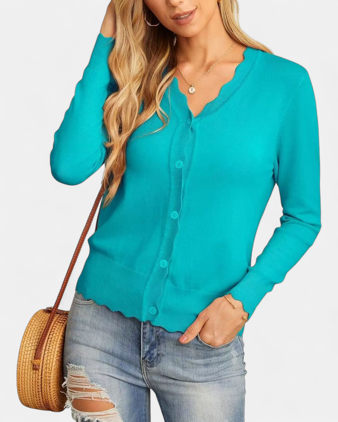 Sylvie | Women's Cropped Knit Cardigan with Scalloped Button Front