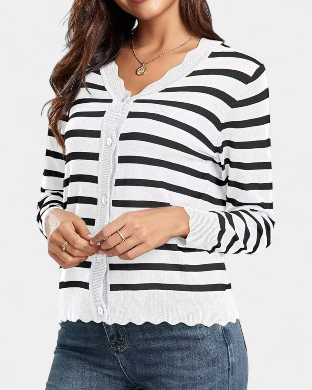 Sylvie | Women's Cropped Knit Cardigan with Scalloped Button Front