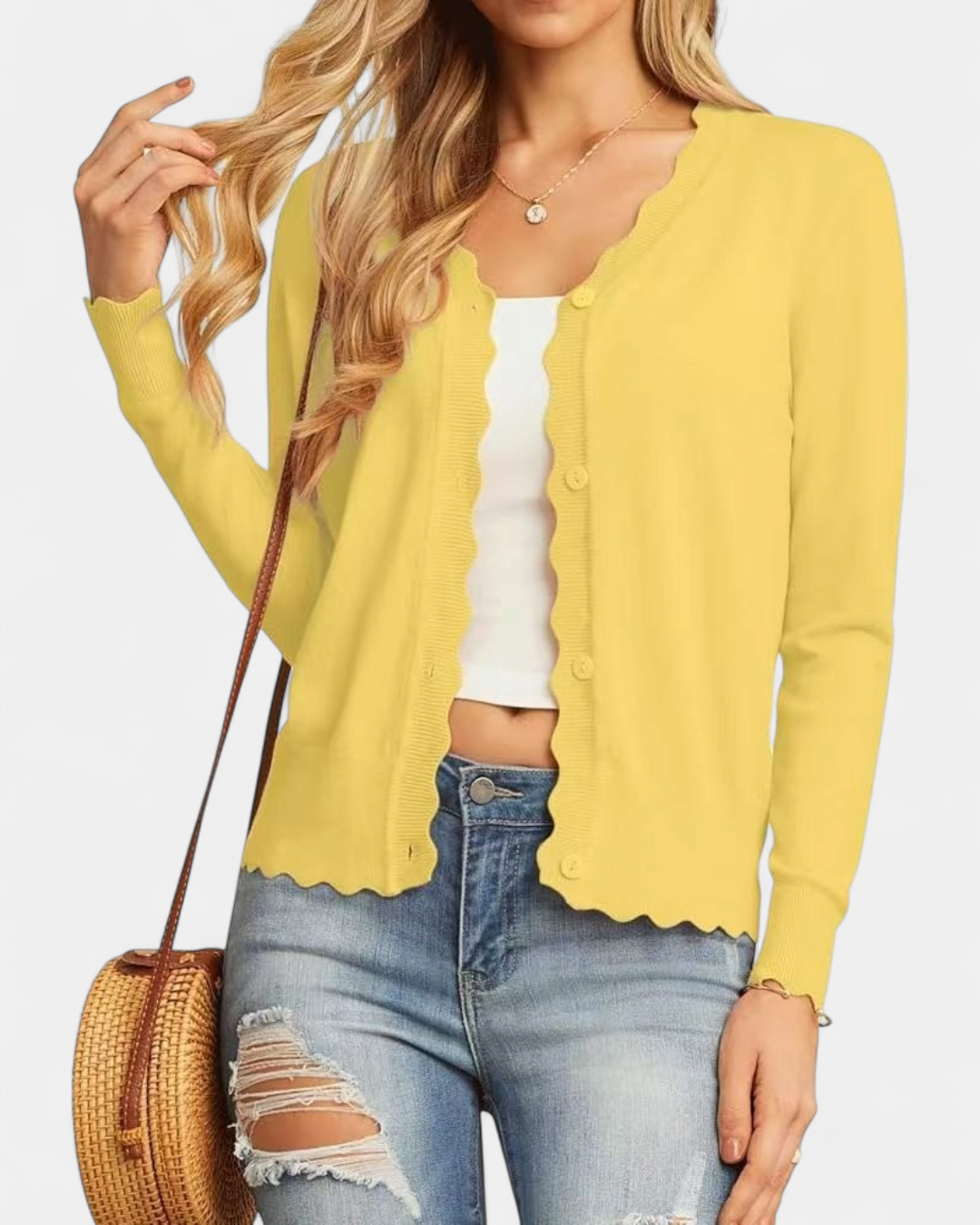 Sylvie | Women's Cropped Knit Cardigan with Scalloped Button Front