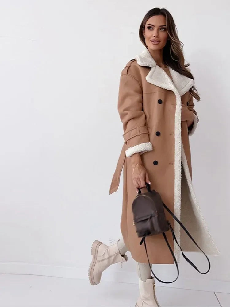 Marisol | Women's Faux Leather Coat with Contrast Shearling Trim