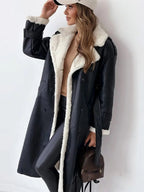 Marisol | Women's Faux Leather Coat with Contrast Shearling Trim