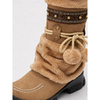 Cataleya | Women's Fur-Cuff Mid-Calf Boots with Boho Beaded Strap