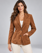 Rachel | Women's Suede Single Breasted Blazer Jacket with Patch Pockets