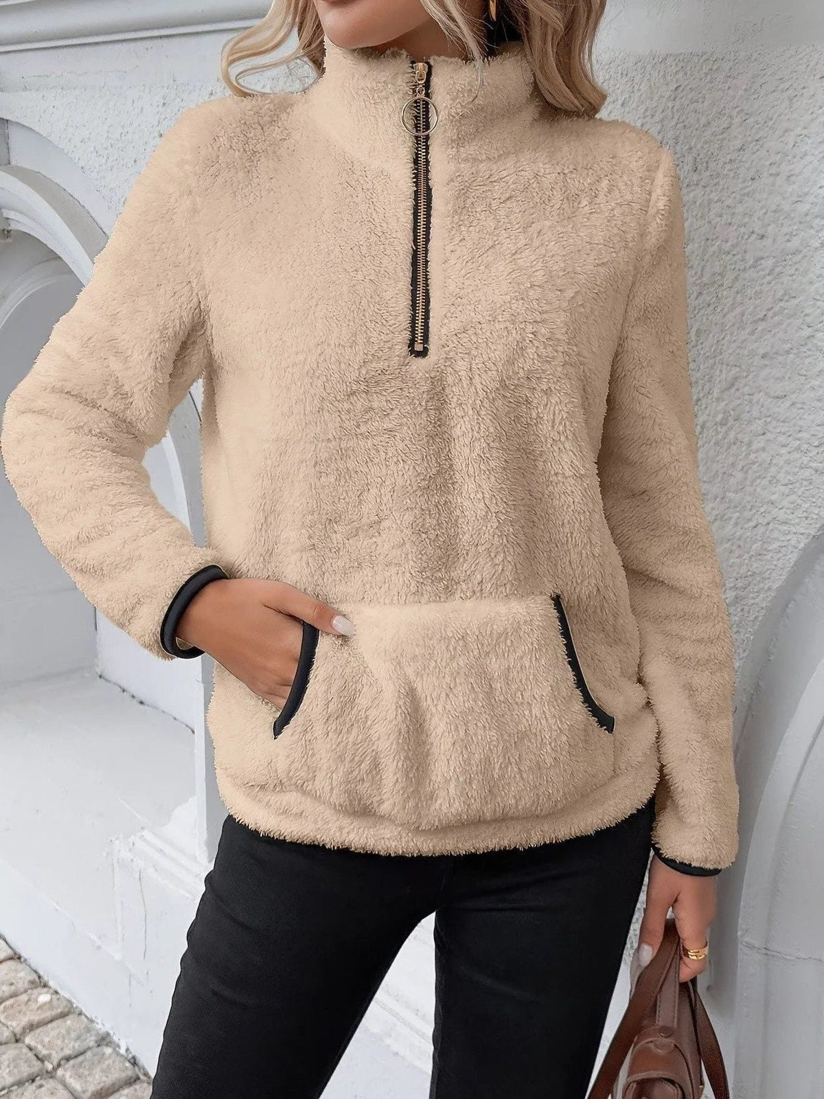 Wilhelmina | Women's Sherpa Half Zip Sweater in a Plush Fuzzy Finish