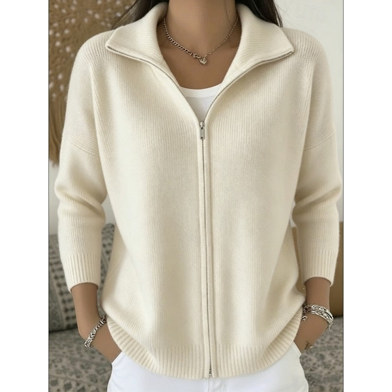 Odalys | Women's Collared Zip Up Knit Cardigan Sweater