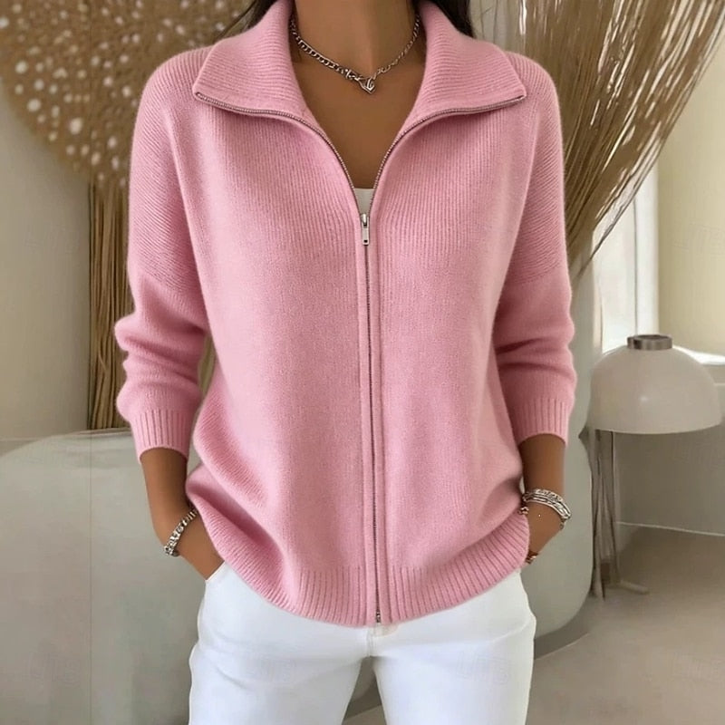 Odalys | Women's Collared Zip Up Knit Cardigan Sweater