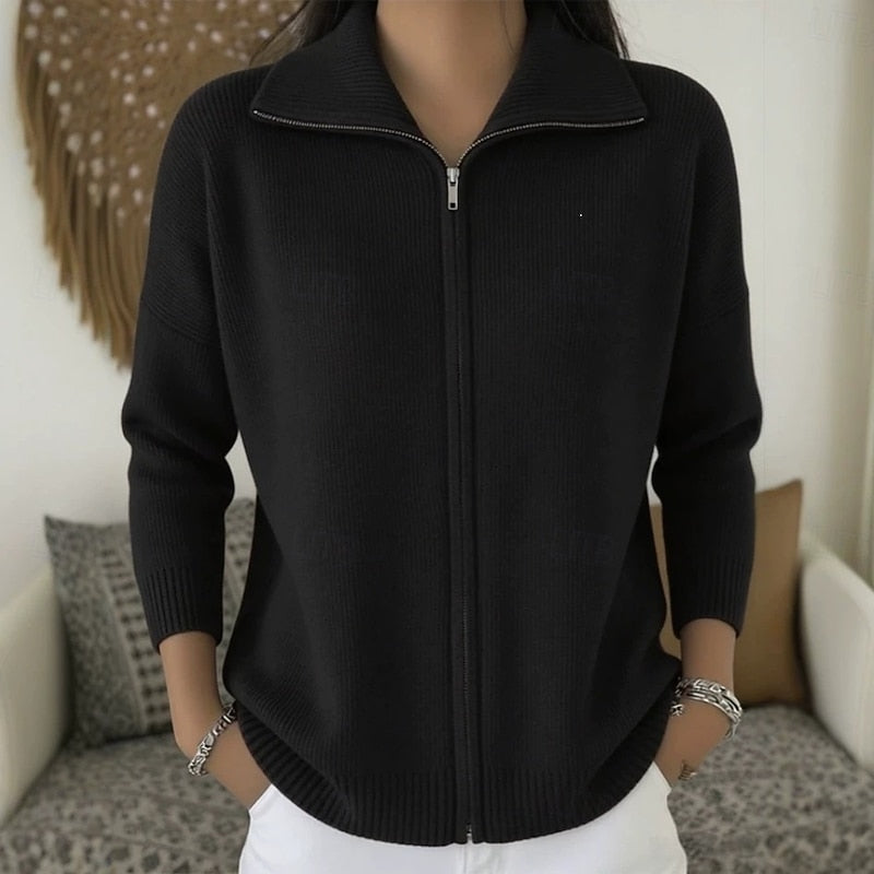 Odalys | Women's Collared Zip Up Knit Cardigan Sweater