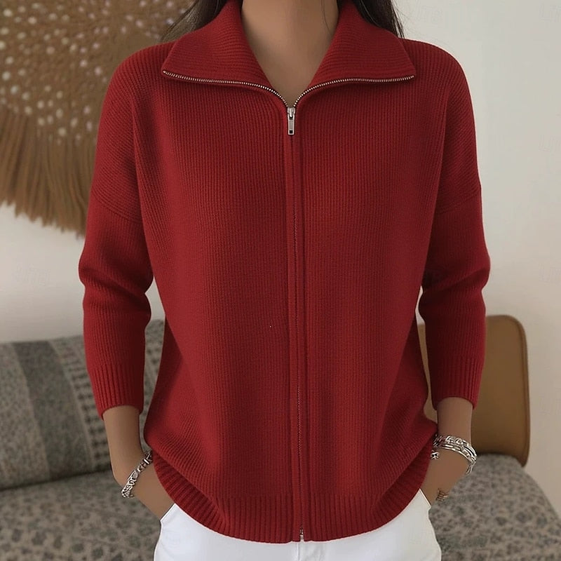 Odalys | Women's Collared Zip Up Knit Cardigan Sweater