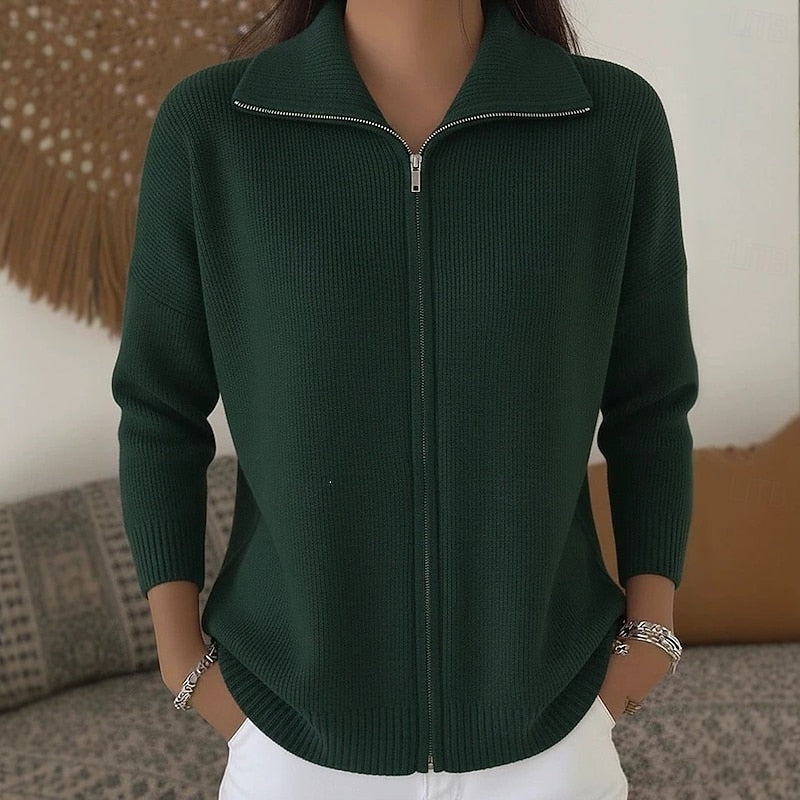 Odalys | Women's Collared Zip Up Knit Cardigan Sweater
