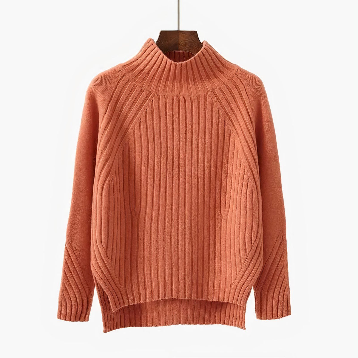 Sade | Women's Ribbed Knit Mock Neck Sweater with Side Splits