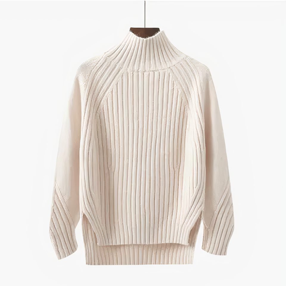 Sade | Women's Ribbed Knit Mock Neck Sweater with Side Splits