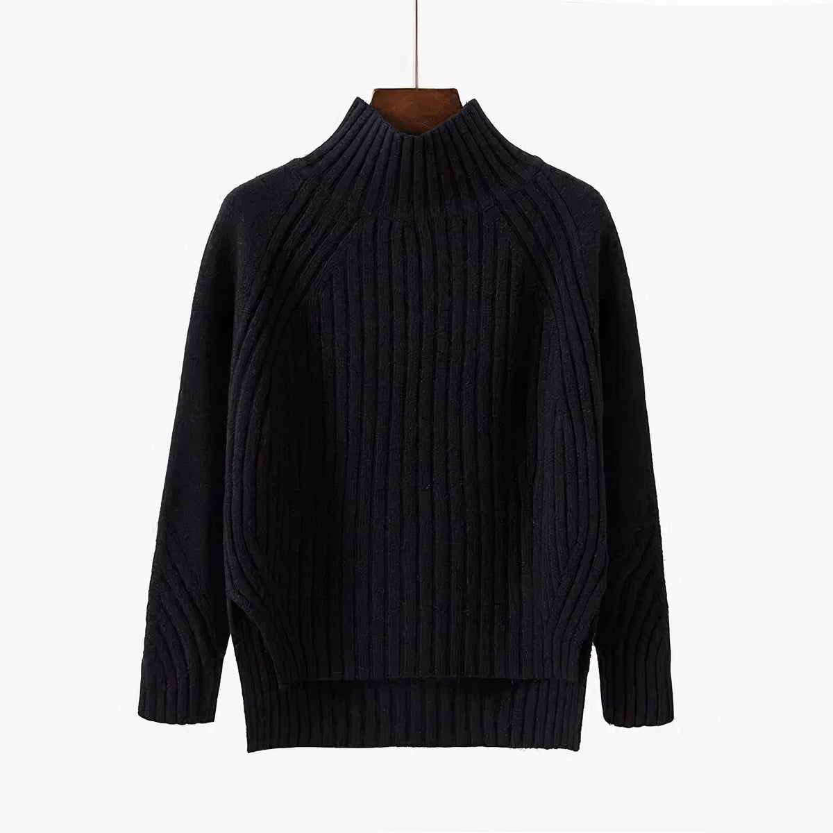 Sade | Women's Ribbed Knit Mock Neck Sweater with Side Splits